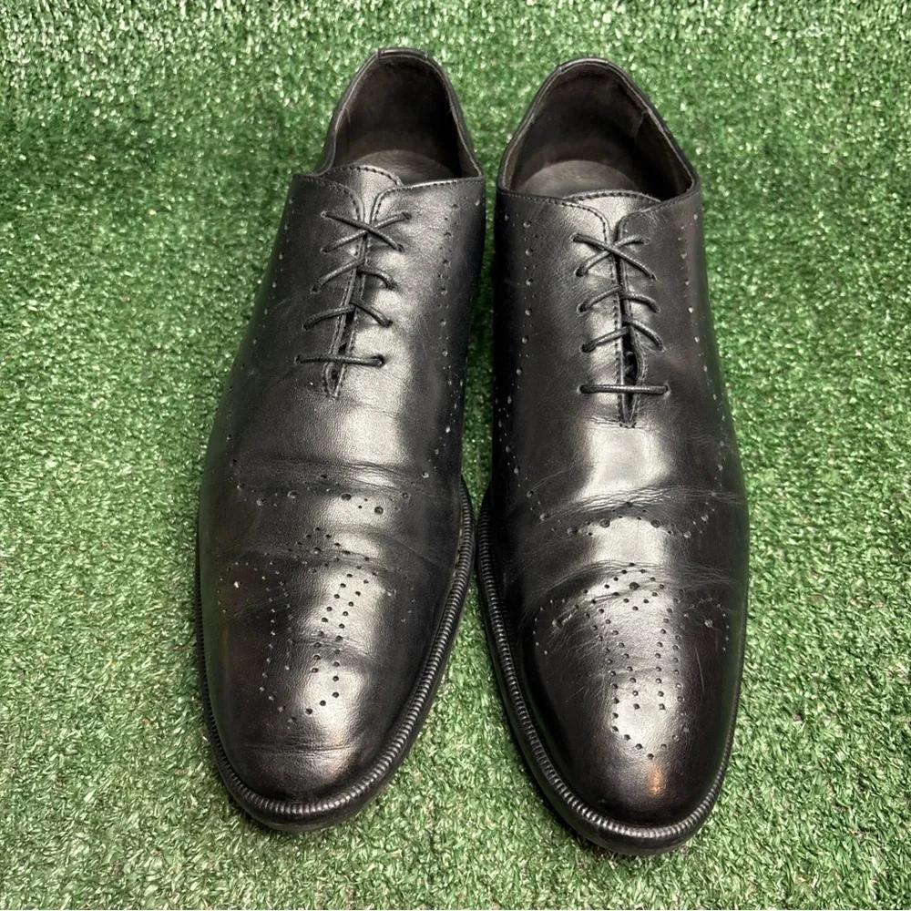 Bruno Magli Ansel Shoes Black Perforated Leather Made in Italy Mens 11 STUNNING